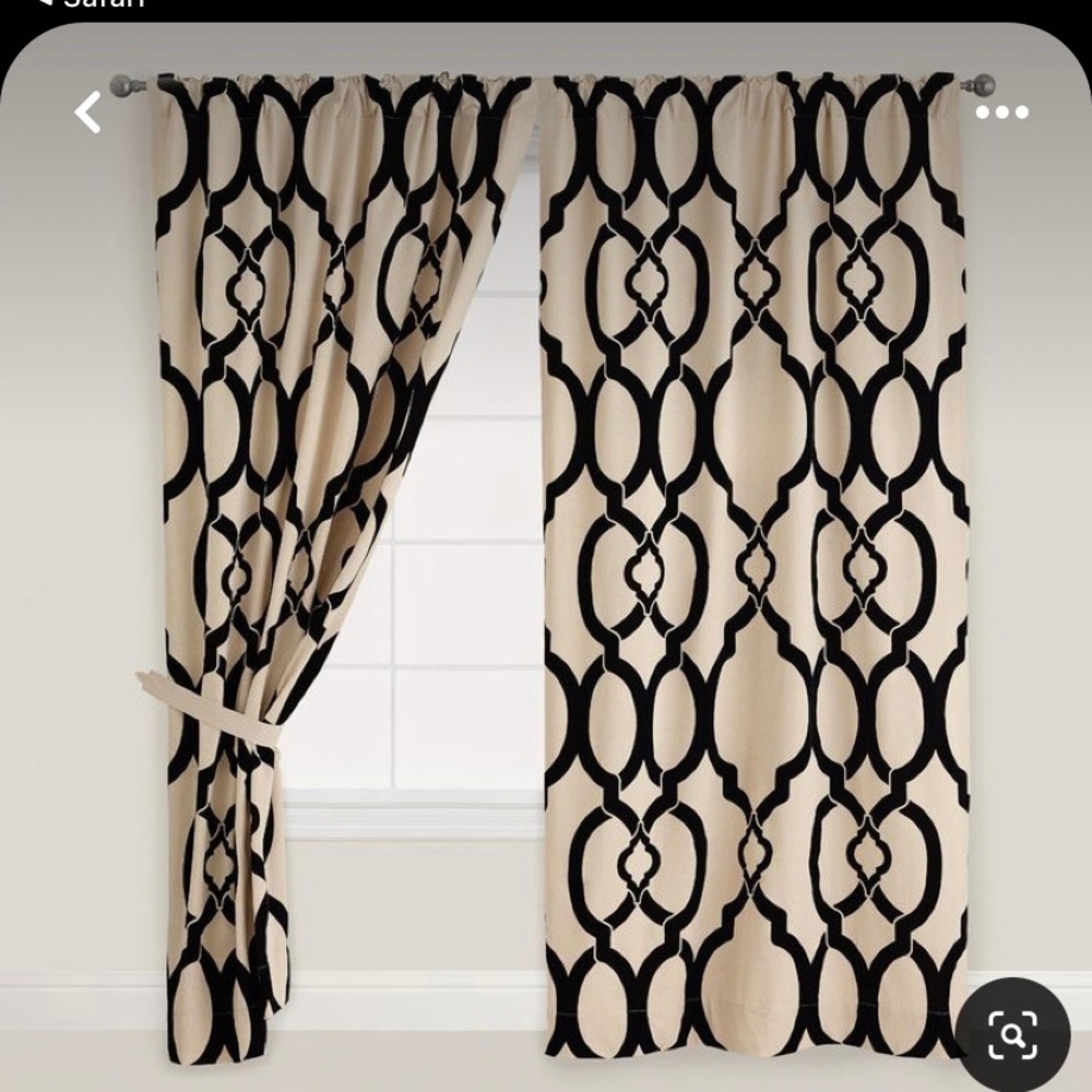 48x84 black trellis flocked chambray curtains